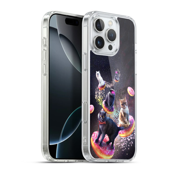Random Galaxy Animals Space Cats Riding Donuts Soft Gel Case for Apple iPhone 16 Pro Max & MagSafe