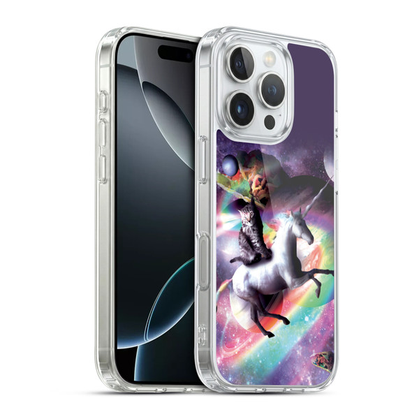 Random Galaxy Animals Space Cat Riding Unicorn Soft Gel Case for Apple iPhone 16 Pro & MagSafe