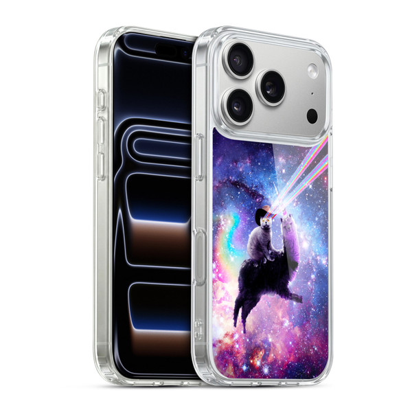 Random Galaxy Animals Laser Space Cat Riding Llama Soft Gel Case for Apple iPhone 17 Pro