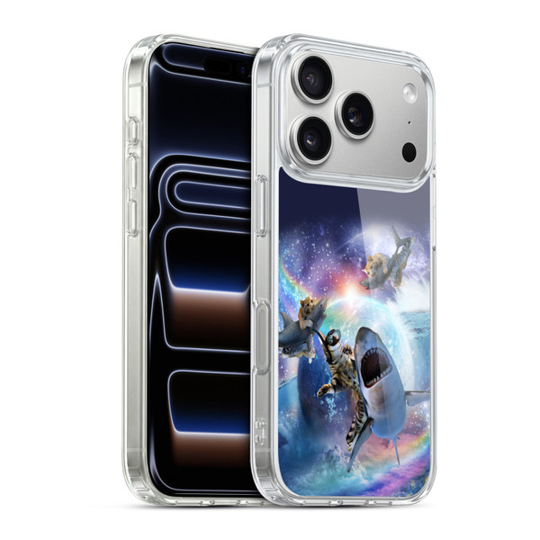 Random Galaxy Animals Space Cat Riding Shark Soft Gel Case for Apple iPhone 17 Pro