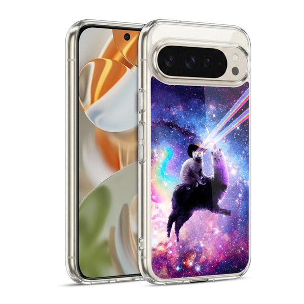 Random Galaxy Animals Laser Space Cat Riding Llama Soft Gel Case for Google Pixel 9 / Pixel 9 Pro