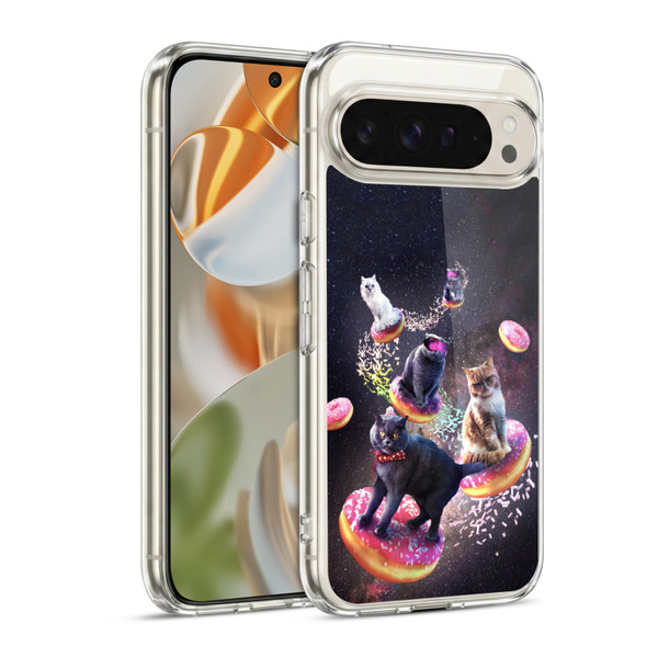 Random Galaxy Animals Space Cats Riding Donuts Soft Gel Case for Google Pixel 9 / Pixel 9 Pro