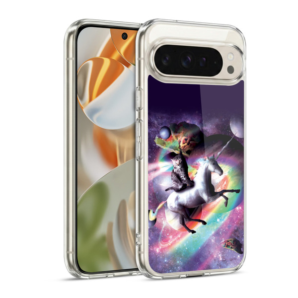 Random Galaxy Animals Space Cat Riding Unicorn Soft Gel Case for Google Pixel 9 / Pixel 9 Pro