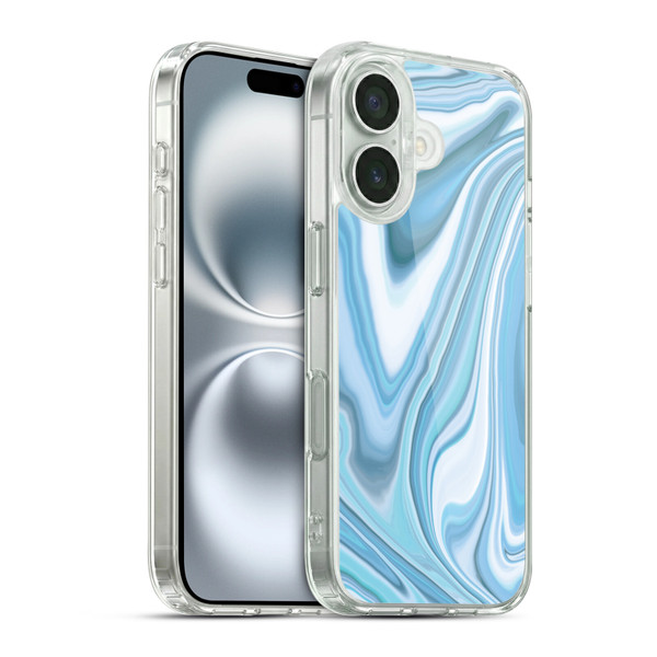 Suzan Lind Marble Light Blue Pastel Soft Gel Case for Apple iPhone 16 & MagSafe