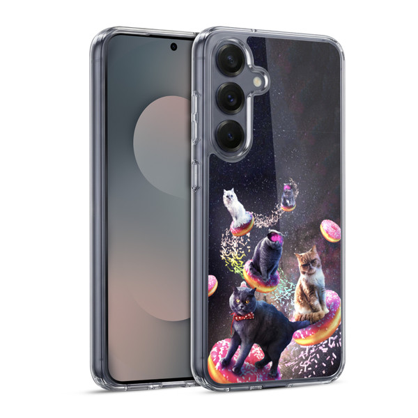 Random Galaxy Animals Space Cats Riding Donuts Soft Gel Case for Samsung Galaxy S25 & MagSafe