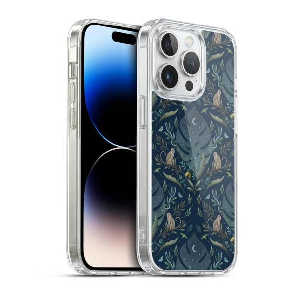 Episodic Drawing Art Monkey Tropical Light Pattern Soft Gel Case for Apple iPhone 14 Pro & MagSafe