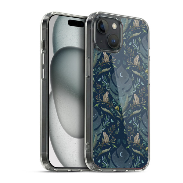 Episodic Drawing Art Monkey Tropical Light Pattern Soft Gel Case for Apple iPhone 15 Plus & MagSafe
