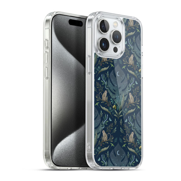 Episodic Drawing Art Monkey Tropical Light Pattern Soft Gel Case for Apple iPhone 15 Pro Max & MagSafe