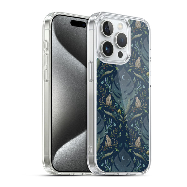 Episodic Drawing Art Monkey Tropical Light Pattern Soft Gel Case for Apple iPhone 15 Pro & MagSafe