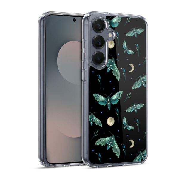 Episodic Drawing Art Lime Hawk Moth Pattern Soft Gel Case for Samsung Galaxy S25 & MagSafe
