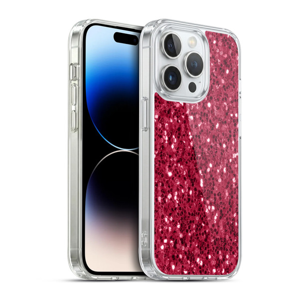 PLdesign Sparkle Prints Dark Pink Red Soft Gel Case for Apple iPhone 14 Pro & MagSafe