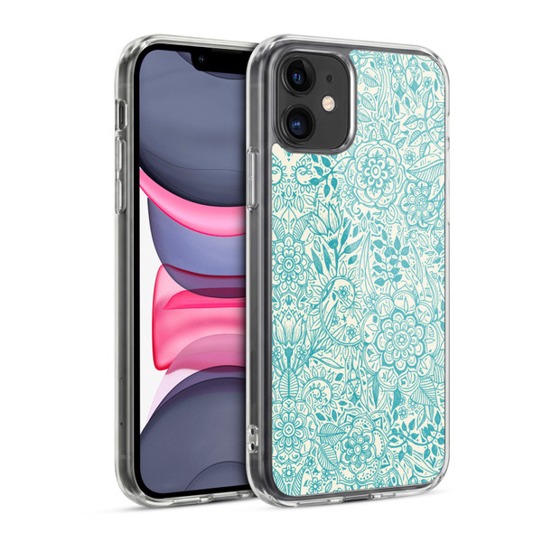 Micklyn Le Feuvre Floral Patterns Teal And Cream Soft Gel Case for Apple iPhone 11
