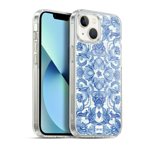 Micklyn Le Feuvre Floral Patterns Denim Blues Soft Gel Case for Apple iPhone 13