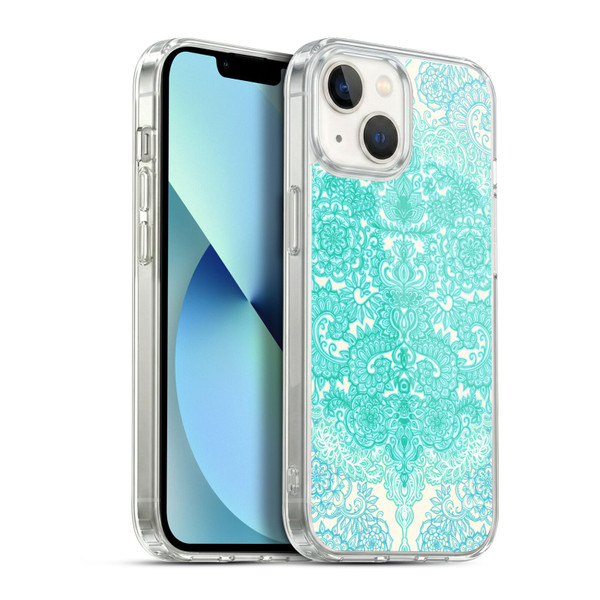 Micklyn Le Feuvre Floral Patterns Mint Green And Aqua Soft Gel Case for Apple iPhone 13