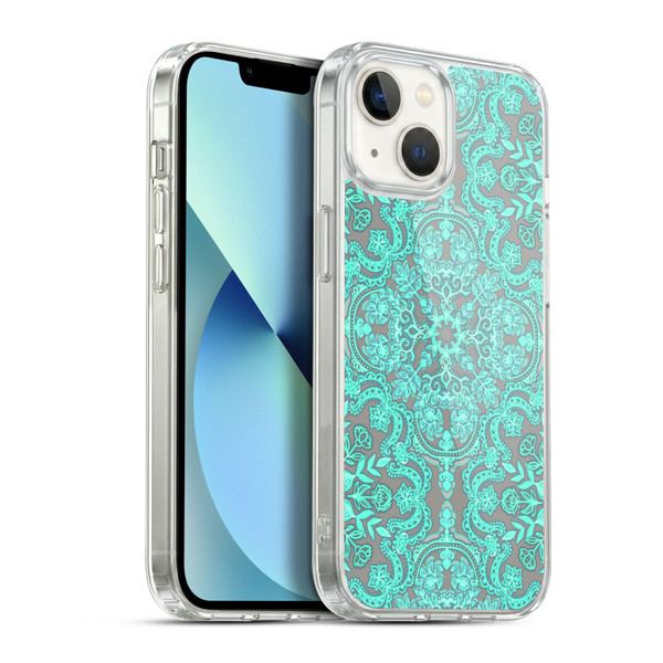 Micklyn Le Feuvre Floral Patterns Mint Green And Grey Soft Gel Case for Apple iPhone 13