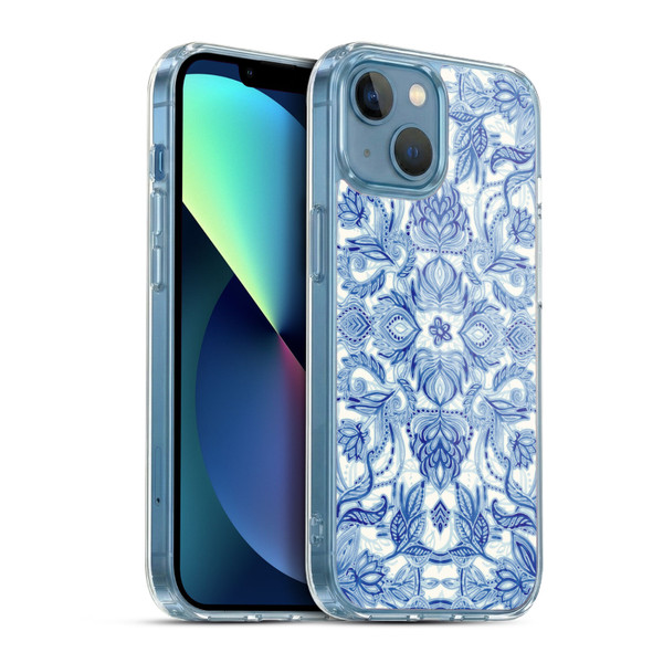 Micklyn Le Feuvre Floral Patterns Denim Blues Soft Gel Case for Apple iPhone 13 Mini & MagSafe