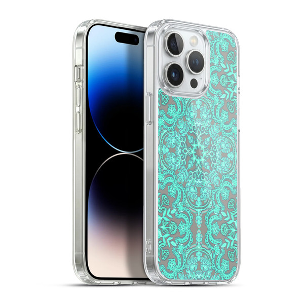 Micklyn Le Feuvre Floral Patterns Mint Green And Grey Soft Gel Case for Apple iPhone 13 Pro Max & MagSafe