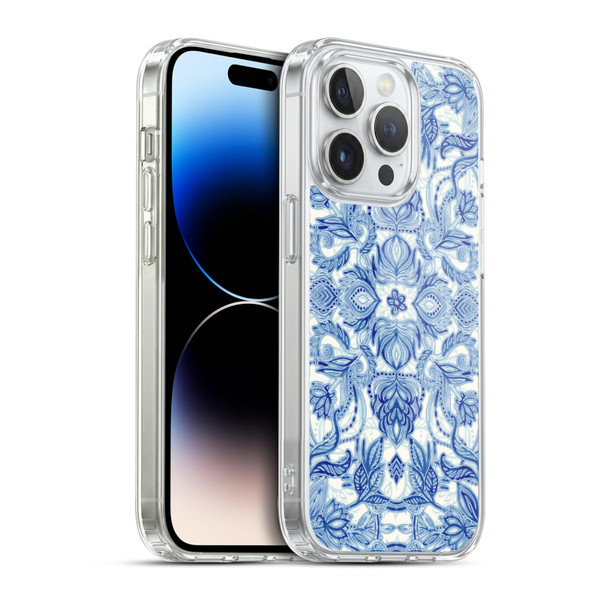 Micklyn Le Feuvre Floral Patterns Denim Blues Soft Gel Case for Apple iPhone 14 Pro & MagSafe