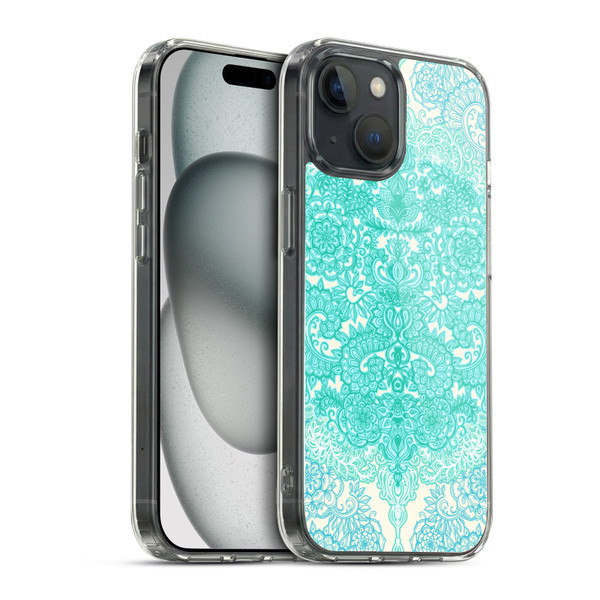 Micklyn Le Feuvre Floral Patterns Mint Green And Aqua Soft Gel Case for Apple iPhone 15 & MagSafe