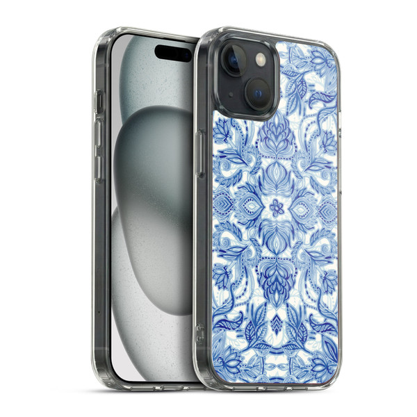 Micklyn Le Feuvre Floral Patterns Denim Blues Soft Gel Case for Apple iPhone 15 Plus & MagSafe