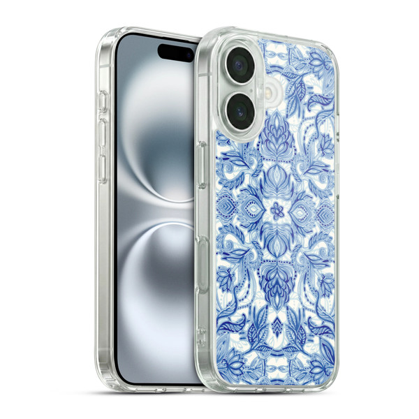 Micklyn Le Feuvre Floral Patterns Denim Blues Soft Gel Case for Apple iPhone 16 & MagSafe