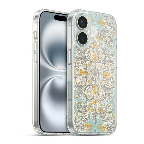 Micklyn Le Feuvre Floral Patterns Grey And Yellow Soft Gel Case for Apple iPhone 16 & MagSafe