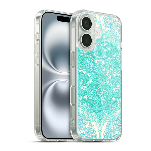 Micklyn Le Feuvre Floral Patterns Mint Green And Aqua Soft Gel Case for Apple iPhone 16 & MagSafe