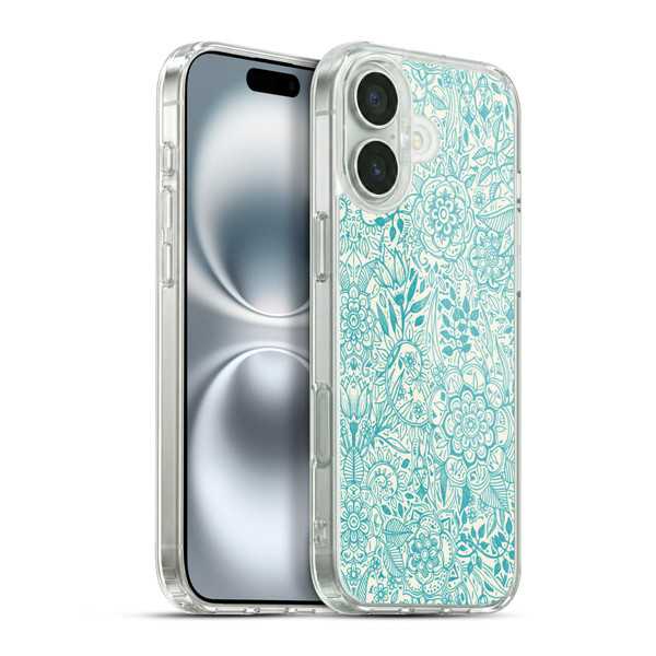 Micklyn Le Feuvre Floral Patterns Teal And Cream Soft Gel Case for Apple iPhone 16 Plus & MagSafe
