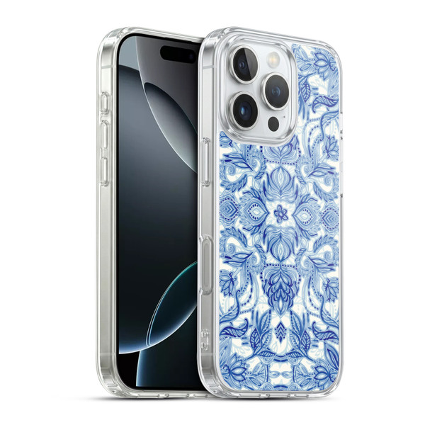 Micklyn Le Feuvre Floral Patterns Denim Blues Soft Gel Case for Apple iPhone 16 Pro & MagSafe