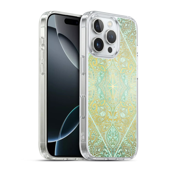 Micklyn Le Feuvre Floral Patterns Mint And Gold Soft Gel Case for Apple iPhone 16 Pro & MagSafe