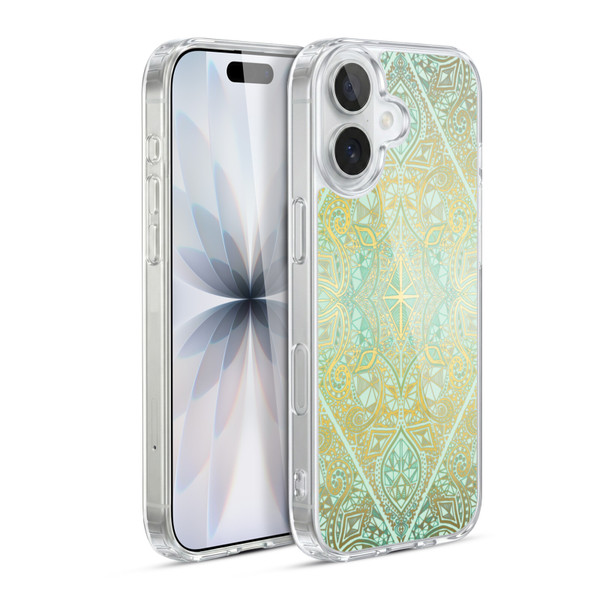 Micklyn Le Feuvre Floral Patterns Mint And Gold Soft Gel Case for Apple iPhone 17