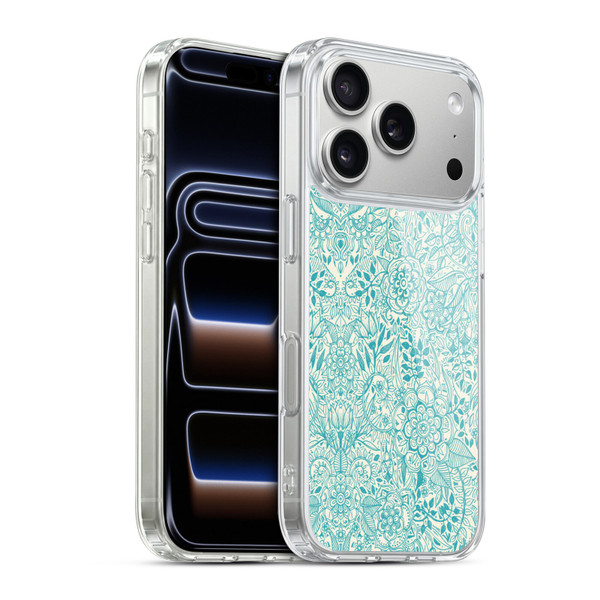 Micklyn Le Feuvre Floral Patterns Teal And Cream Soft Gel Case for Apple iPhone 17 Pro