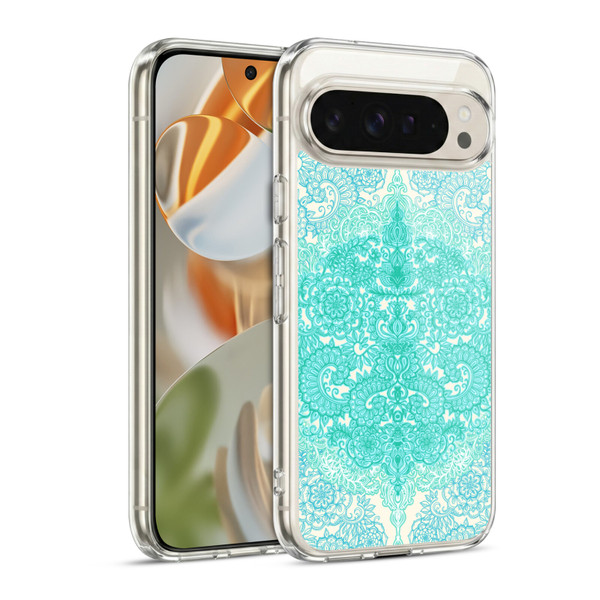 Micklyn Le Feuvre Floral Patterns Mint Green And Aqua Soft Gel Case for Google Pixel 9 / Pixel 9 Pro