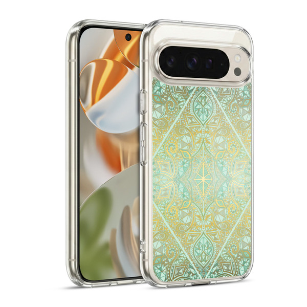 Micklyn Le Feuvre Floral Patterns Mint And Gold Soft Gel Case for Google Pixel 9 / Pixel 9 Pro
