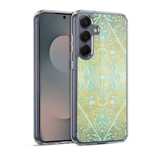 Micklyn Le Feuvre Floral Patterns Mint And Gold Soft Gel Case for Samsung Galaxy S25 & MagSafe