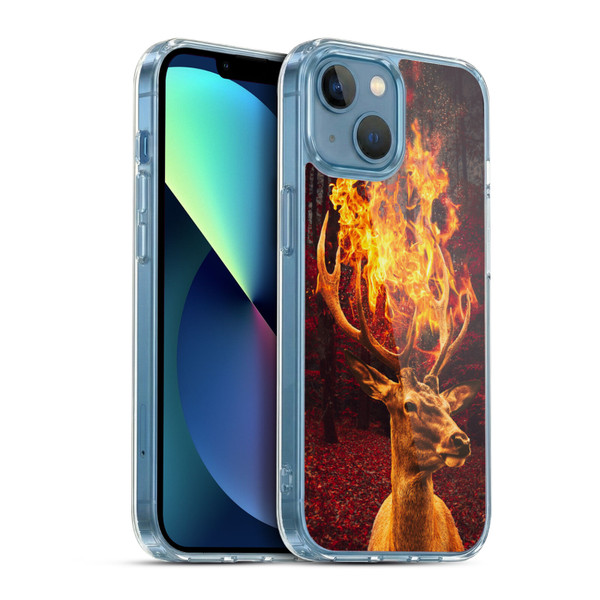 Dave Loblaw Animals Fire Deer Forest Soft Gel Case for Apple iPhone 13 Mini & MagSafe