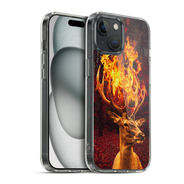Dave Loblaw Animals Fire Deer Forest Soft Gel Case for Apple iPhone 15 & MagSafe