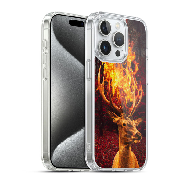 Dave Loblaw Animals Fire Deer Forest Soft Gel Case for Apple iPhone 15 Pro & MagSafe