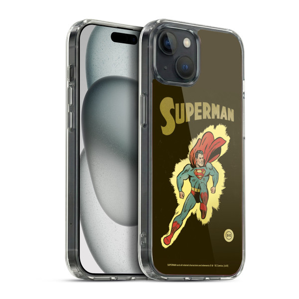 Superman DC Comics Vintage Fashion Comic Soft Gel Case for Apple iPhone 15 Plus & MagSafe