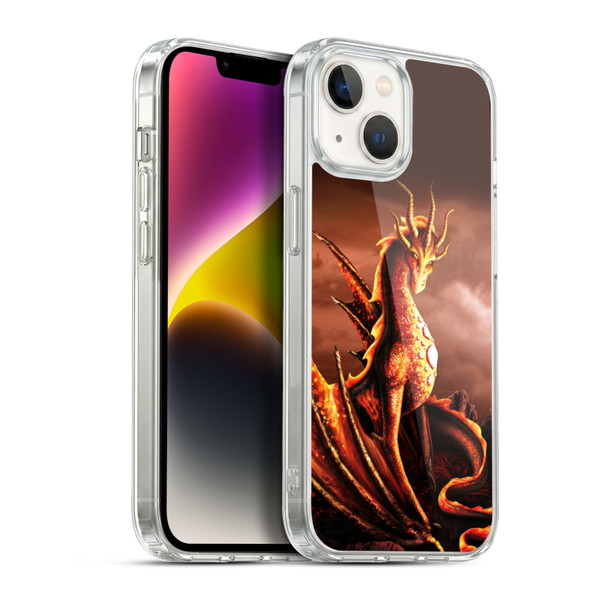 Sarah Richter Fantasy Creatures Red Fire Dragon With Volcano Soft Gel Case for Apple iPhone 14