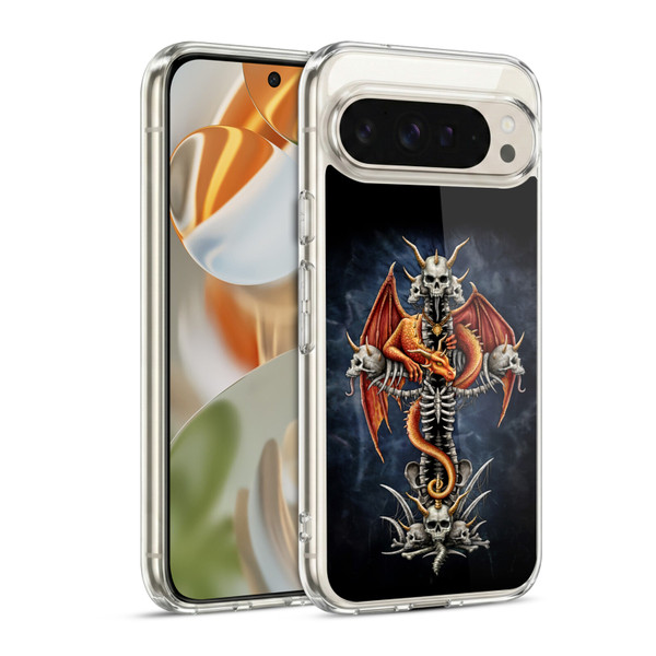 Sarah Richter Fantasy Creatures Red Dragon Guarding Bone Cross Soft Gel Case for Google Pixel 9 / Pixel 9 Pro