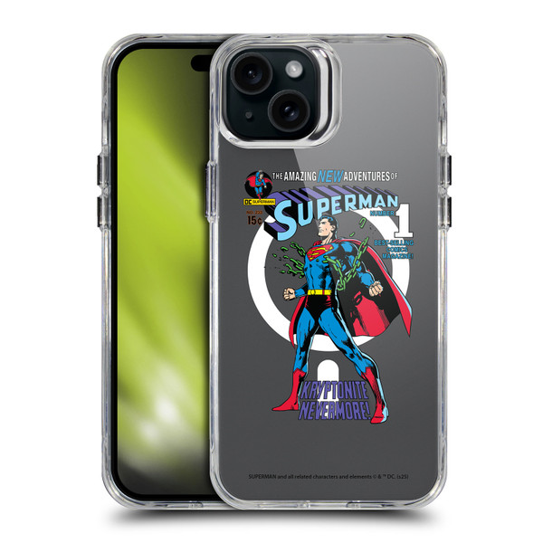 Superman DC Comics Logos and Comics Unchained SHOCKPROOF BUMPER CASE COMPATIBLE WITH Apple iPhone 15 Plus & MAGSAFE