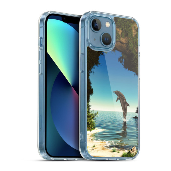 Simone Gatterwe Dolphins Hidden Cave Soft Gel Case for Apple iPhone 13 Mini & MagSafe