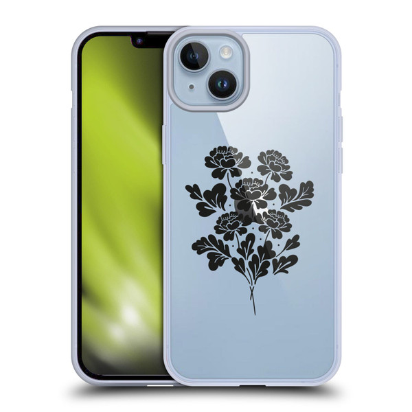 Anis Illustration Flowers Black 2 Soft Gel Case for Apple iPhone 14 Plus & MagSafe
