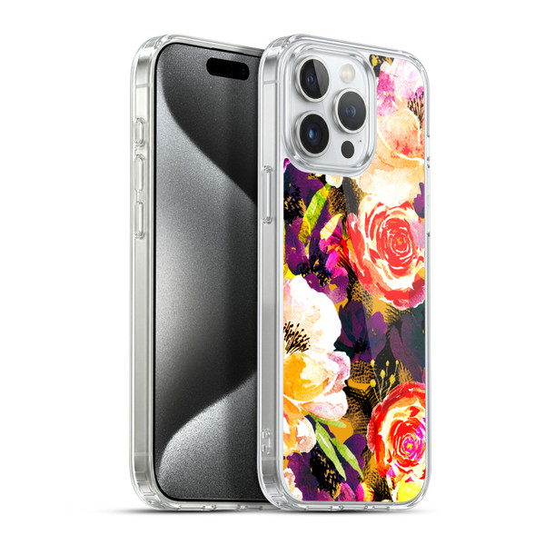 Anis Illustration Flowers Purple Soft Gel Case for Apple iPhone 15 Pro Max & MagSafe