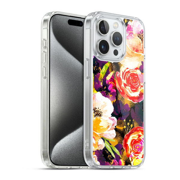 Anis Illustration Flowers Purple Soft Gel Case for Apple iPhone 15 Pro & MagSafe