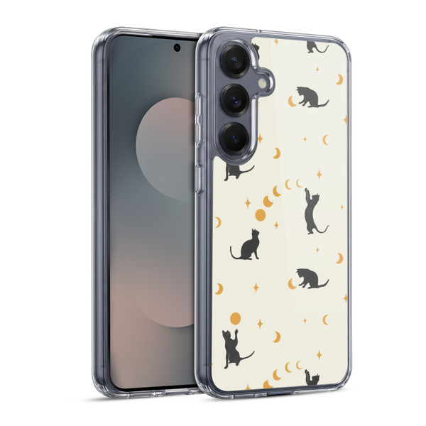Episodic Drawing Pattern Cat And Moon Soft Gel Case for Samsung Galaxy S25 & MagSafe