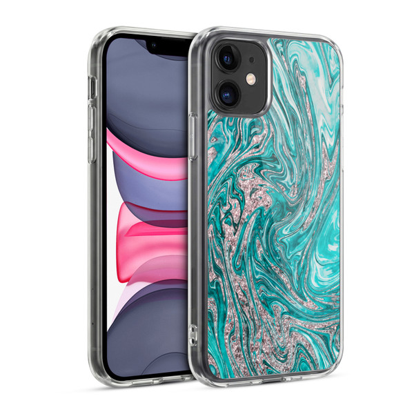LebensArt Geo Liquid Marble Glamour Teal Soft Gel Case for Apple iPhone 11