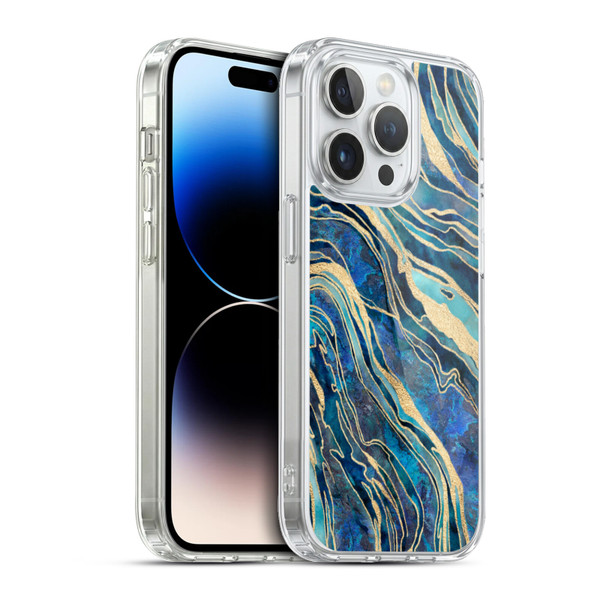 LebensArt Geo Liquid Marble Shimmer Blue Soft Gel Case for Apple iPhone 13 Pro & MagSafe
