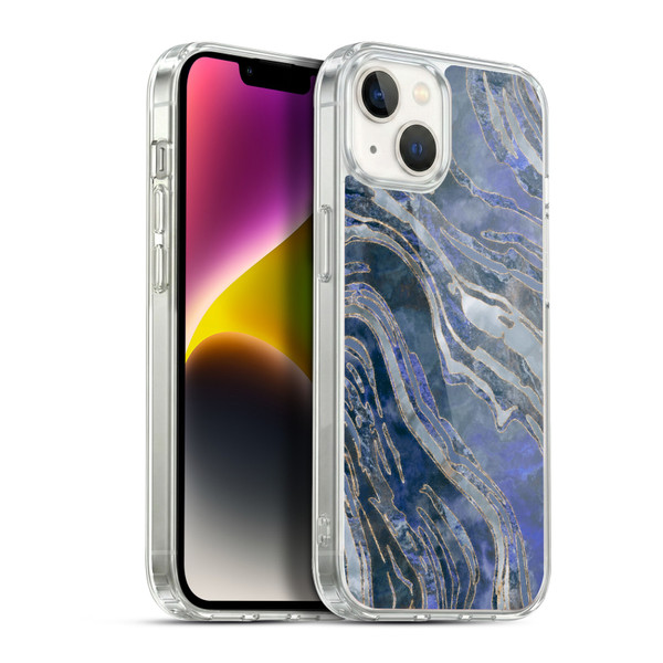 LebensArt Geo Liquid Marble Cold Blue Soft Gel Case for Apple iPhone 14 Plus & MagSafe